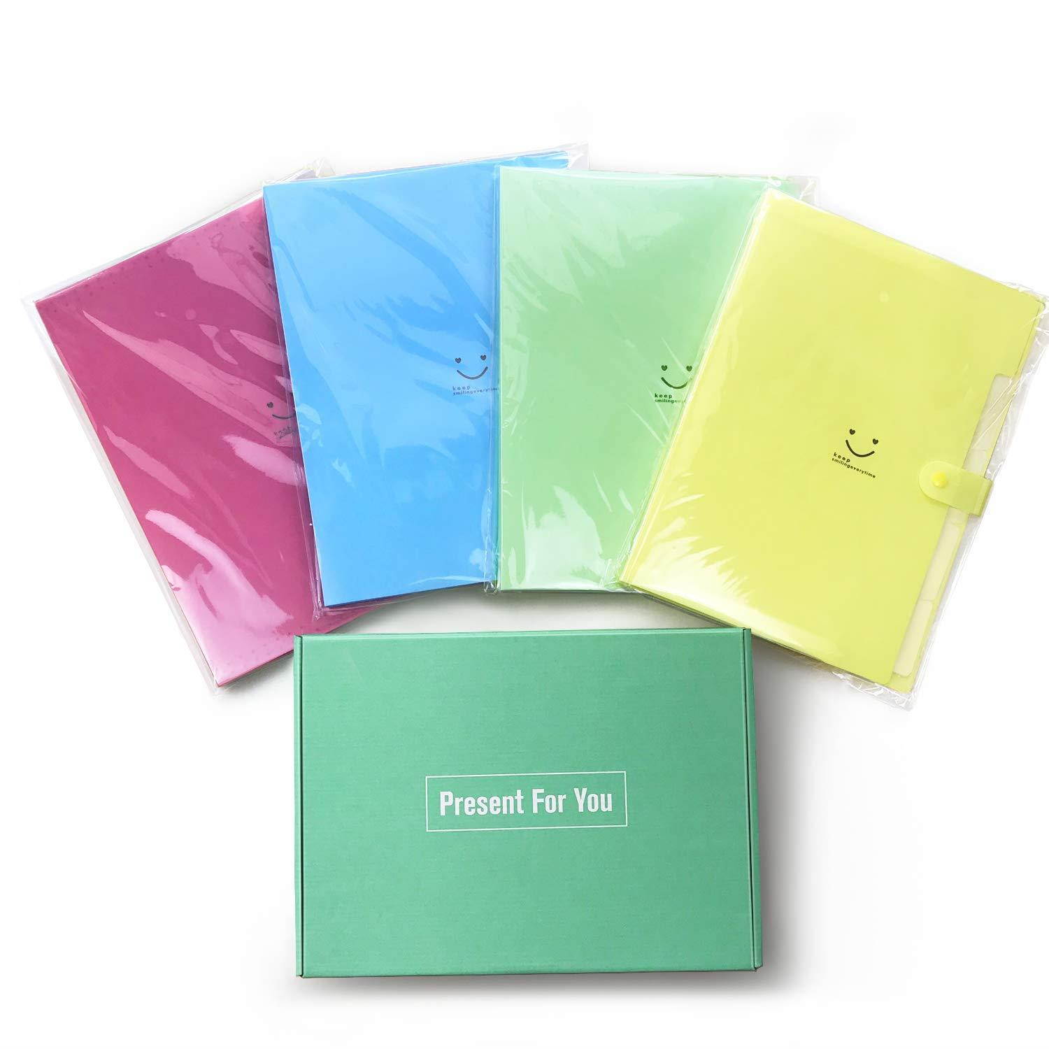 Initial heart Expanding File Folders with 5 Pockets Accordian Folder Organizer A4 Letter Size Plastic Snap Closure Paper Organizer Set of 4 Colored Decorative for School Office Travel Family