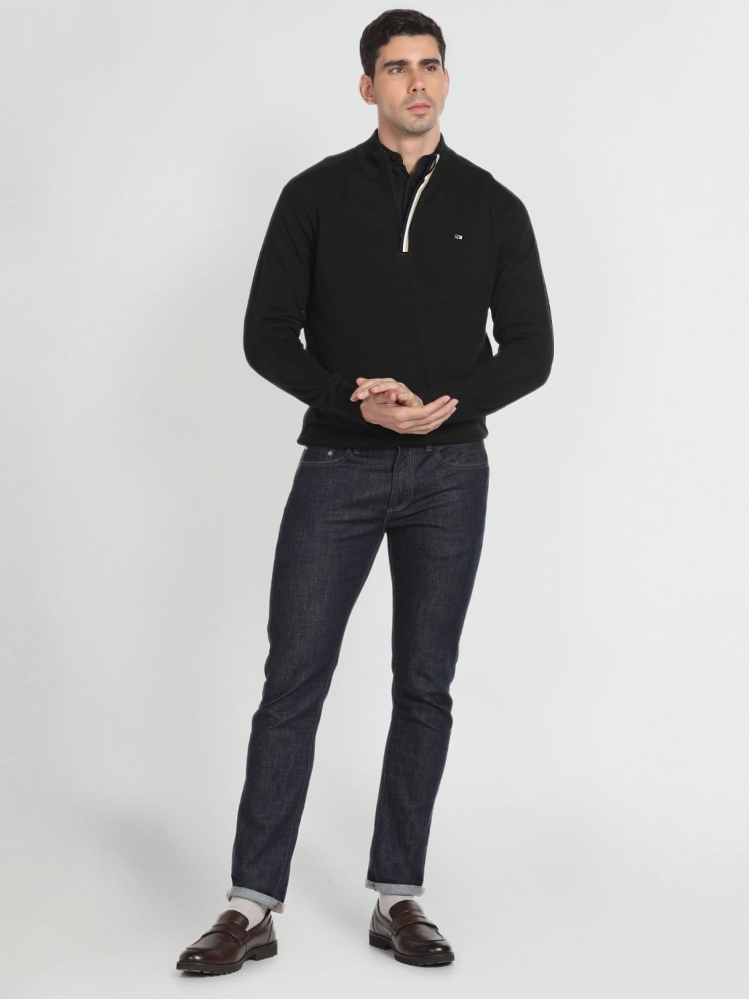 Arrow Sport Black Cotton Regular Fit Sweater