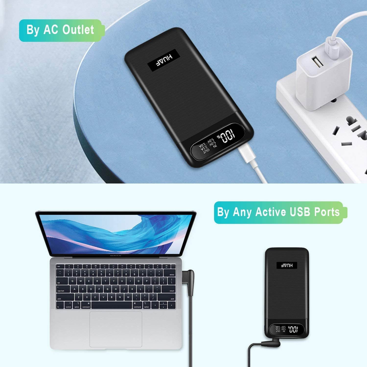 Portable Charger Power Bank 24000mAh Huge Capacity Battery Pack with LCD Screen 3 Inputs 2 Outputs Backup Battery Phone Charger Compatible Smart Devices Tablet Android Phone and Other Cellphones