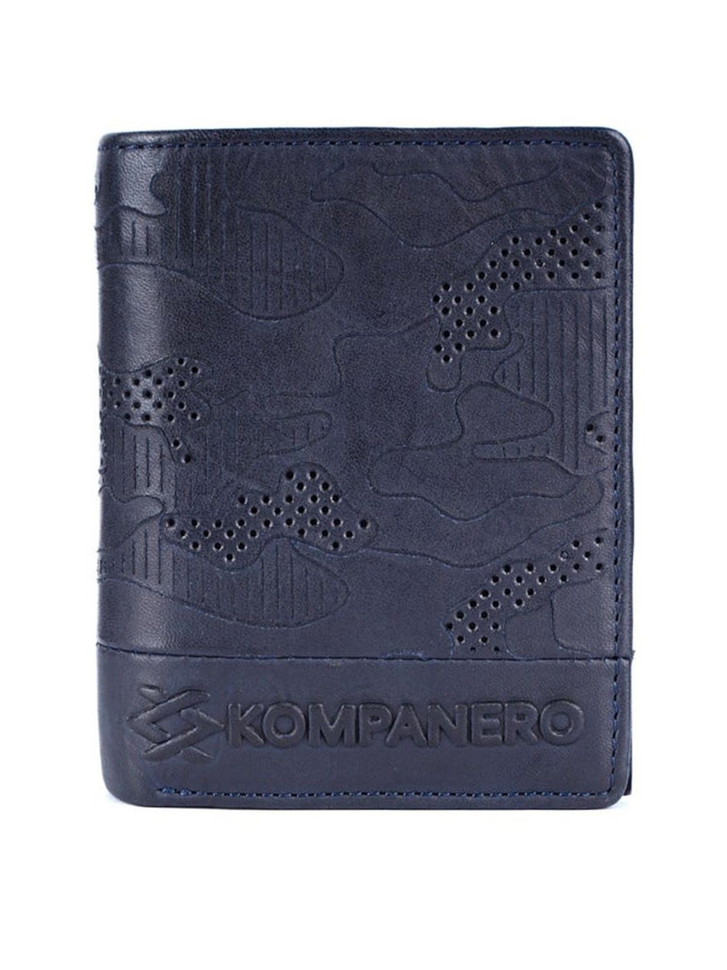 KOMPANERO Garrison Blue Leather Textured Bi-Fold Wallet