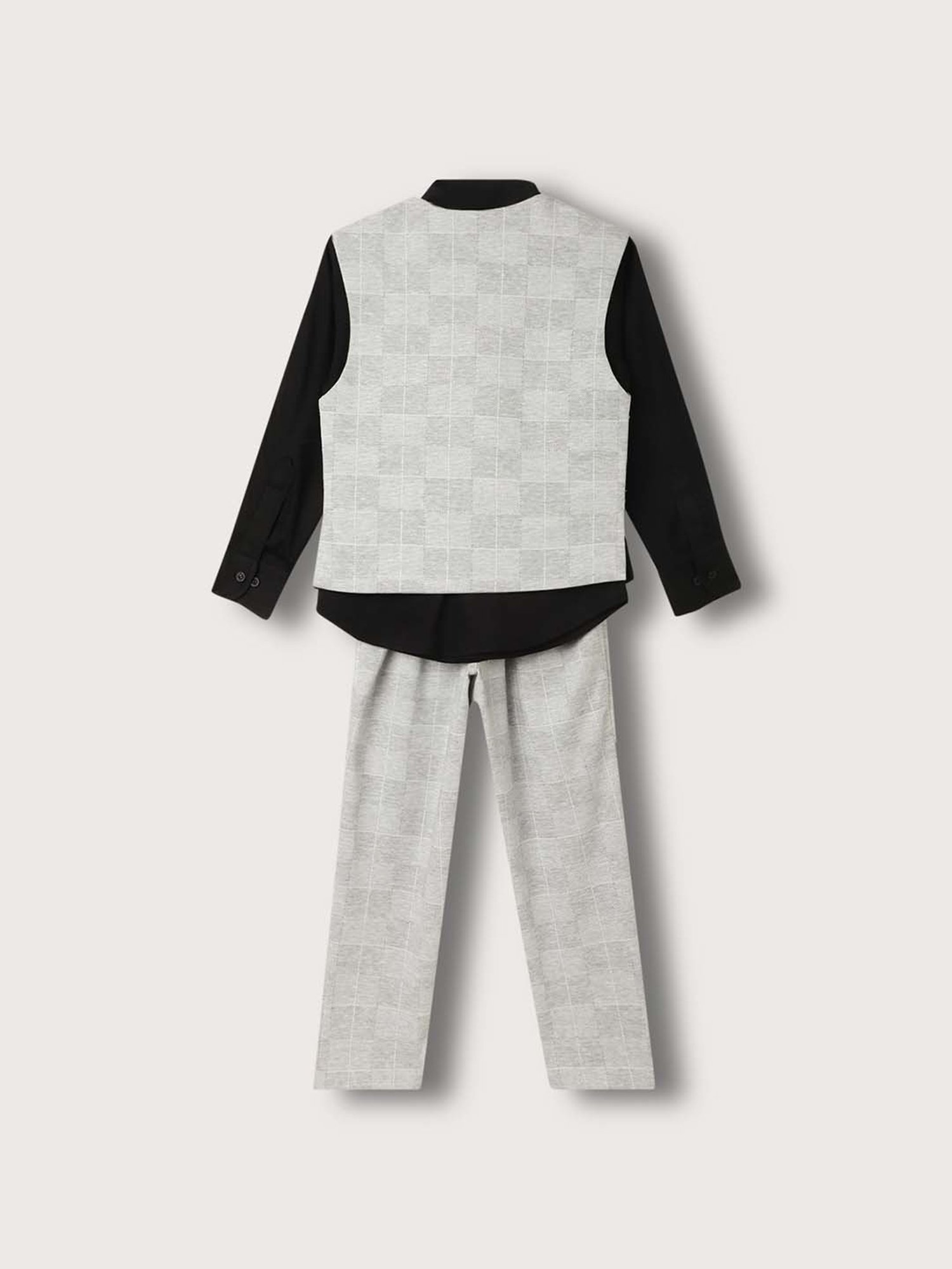 Blue Giraffe Kids Grey & Black Chequered Full Sleeves Shirt Set