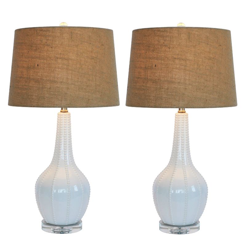 Possini Euro Design Industrial Table Lamp Oil Rubbed Bronze Clear Glass Burlap Tapered Drum Shade for Living Room Bedroom Bedside