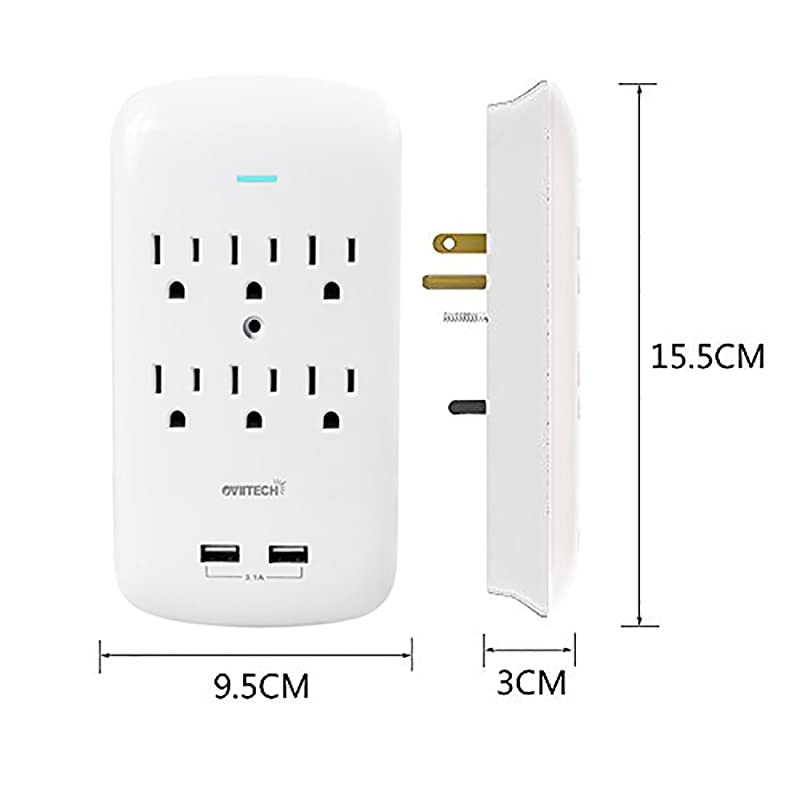 6 Outlet Surge Protector900 Joules Wall Adapter Tap with 2 USB Charger Dual 31A USB Ports 3Prong Wall Mount Outlet PlugsETL ListedWhite