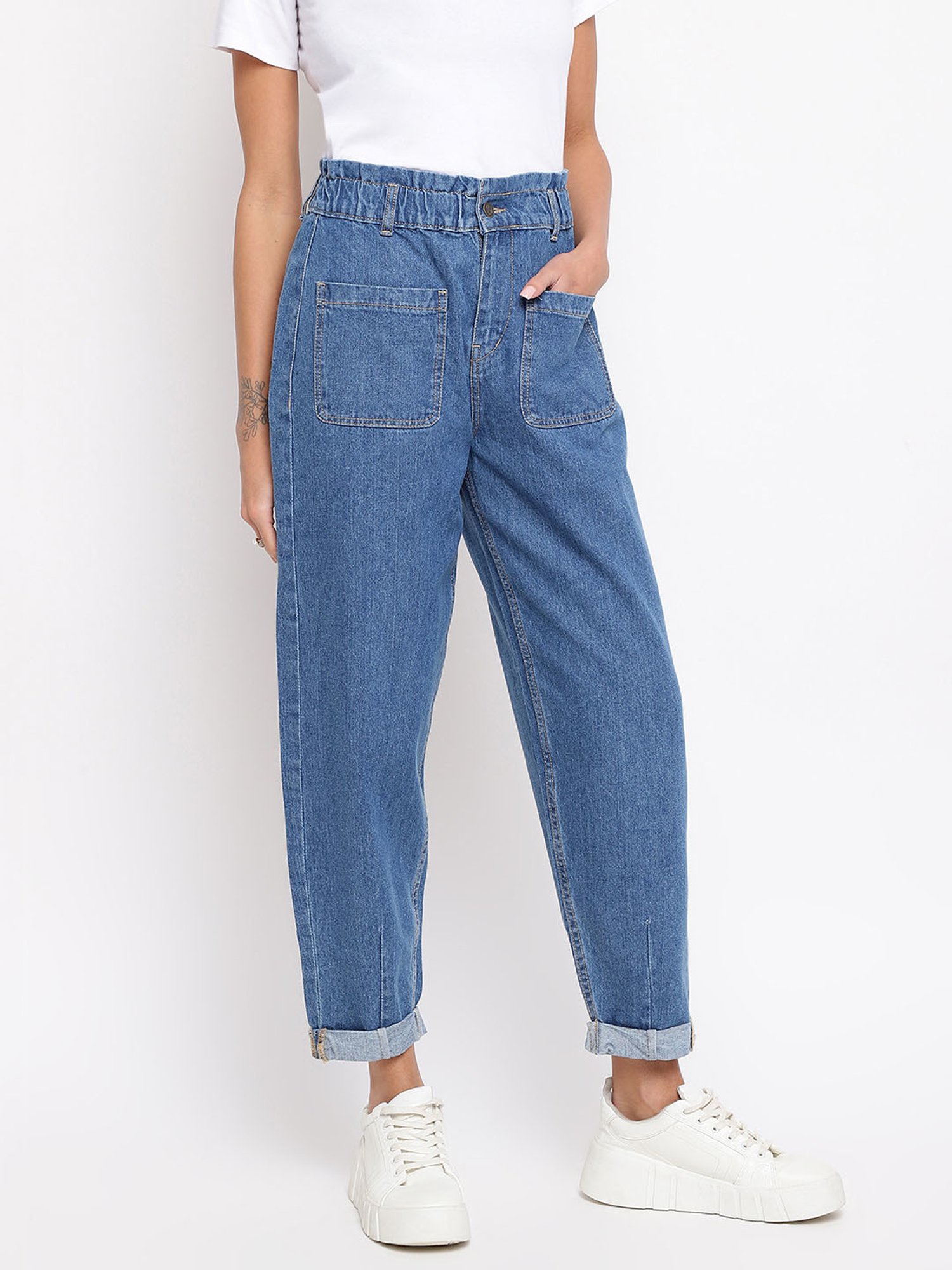 Tales & Stories Blue Cotton Mid Rise Jeans