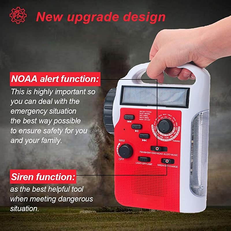 Portable Solar Emergency Weather Radio Hand Crank AM/FM NOAA Survival Radios with LED Flashlight 1000mAh Power Bank for Smart Phone for Home Outdoor Camping Traveling Earthquake (083)