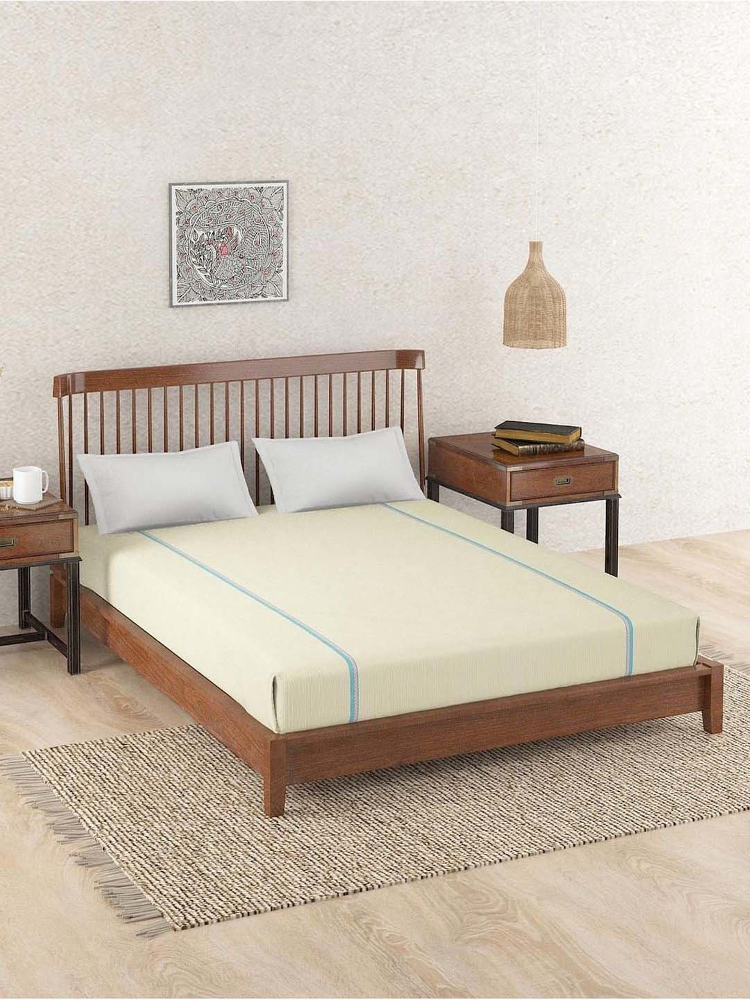 Fabindia Yellow Cotton 180 TC Double Bed Sheet With Pillow Covers