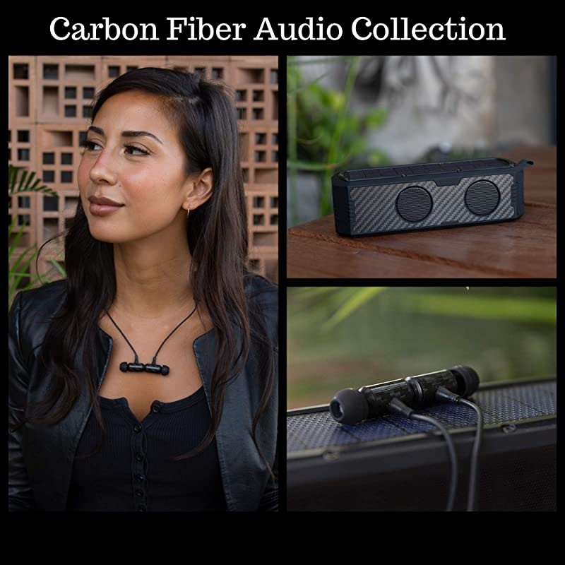 Solar Speaker - Solar Powered Portable Bluetooth Speaker with Carbon Fiber Exterior, 60 hrs Music Playtime, Phone/Tablet Charging Capability, Water Resistant Splash Proof by  Shop (Black)