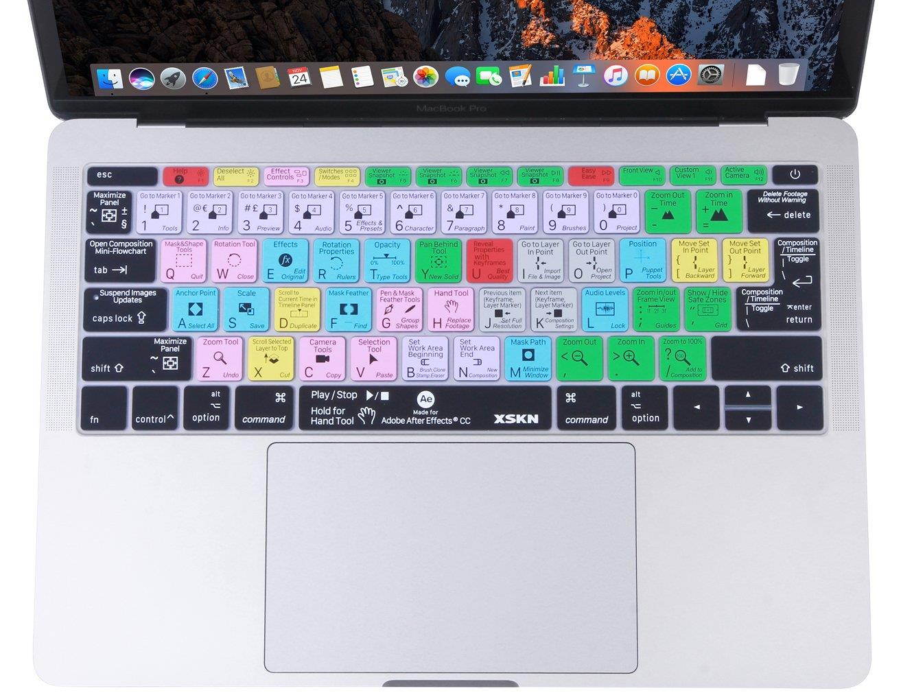 XSKN 2016 Shortcut Design Series Keyboard Skin Cover for New Macbook 12 (2015 Model A1534) and New MacBook Pro 13 (2016 Newest Version A1708, No Touch Bar), US&EU Version (After Effects)
