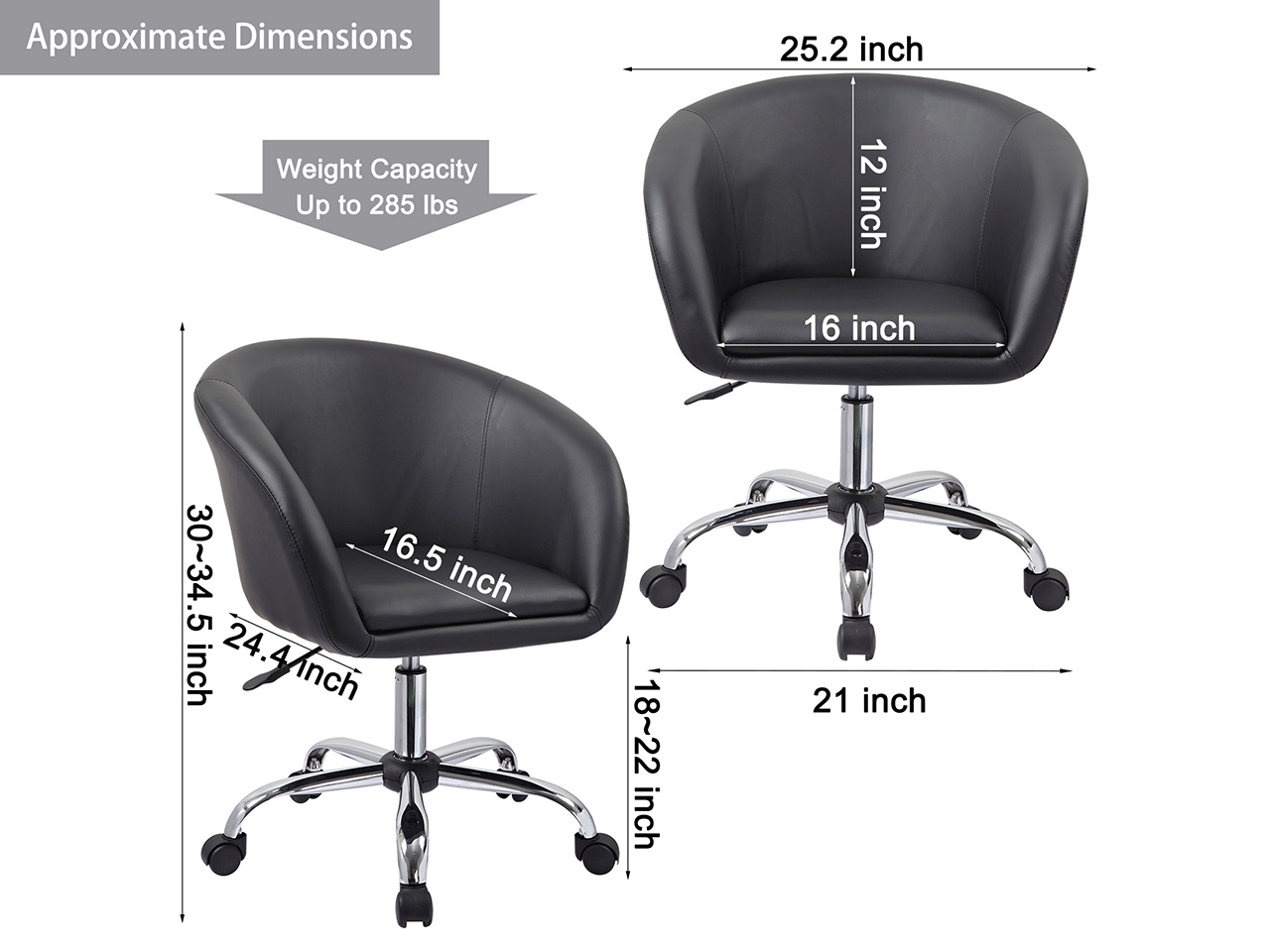 Swivel Height Adjustable Task Chair PU Leather Salon Stool with Wheels