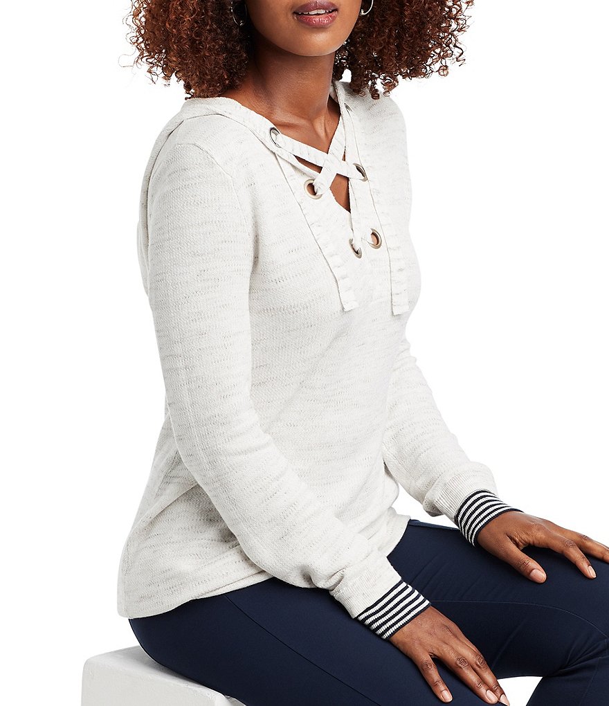 NIC + ZOE Lace Up Hoodie Sweater