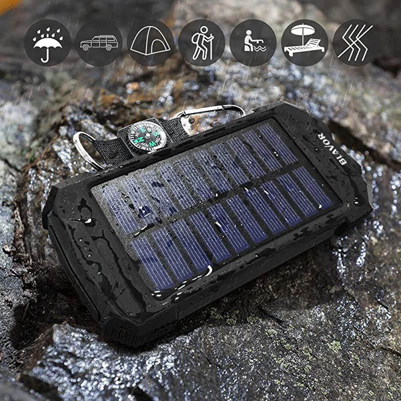 Charger Power Bank, Qi Wireless Charger 10,000mAh External Battery Pack Type C Input Port Dual Flashlight, Compass, Panel Charging (Black)