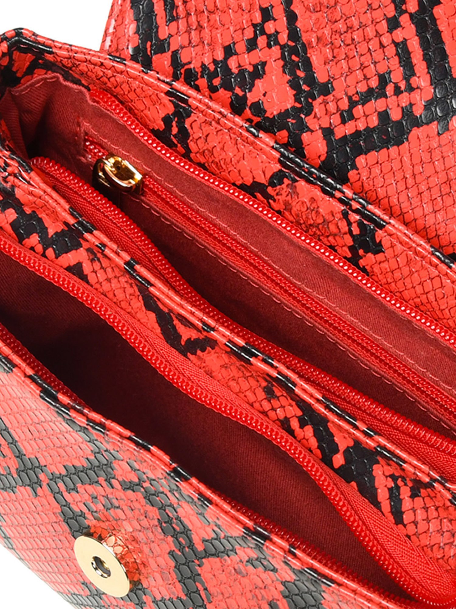 PELLE LUXUR Red & Black Animal Effect Small Cross Body Bag