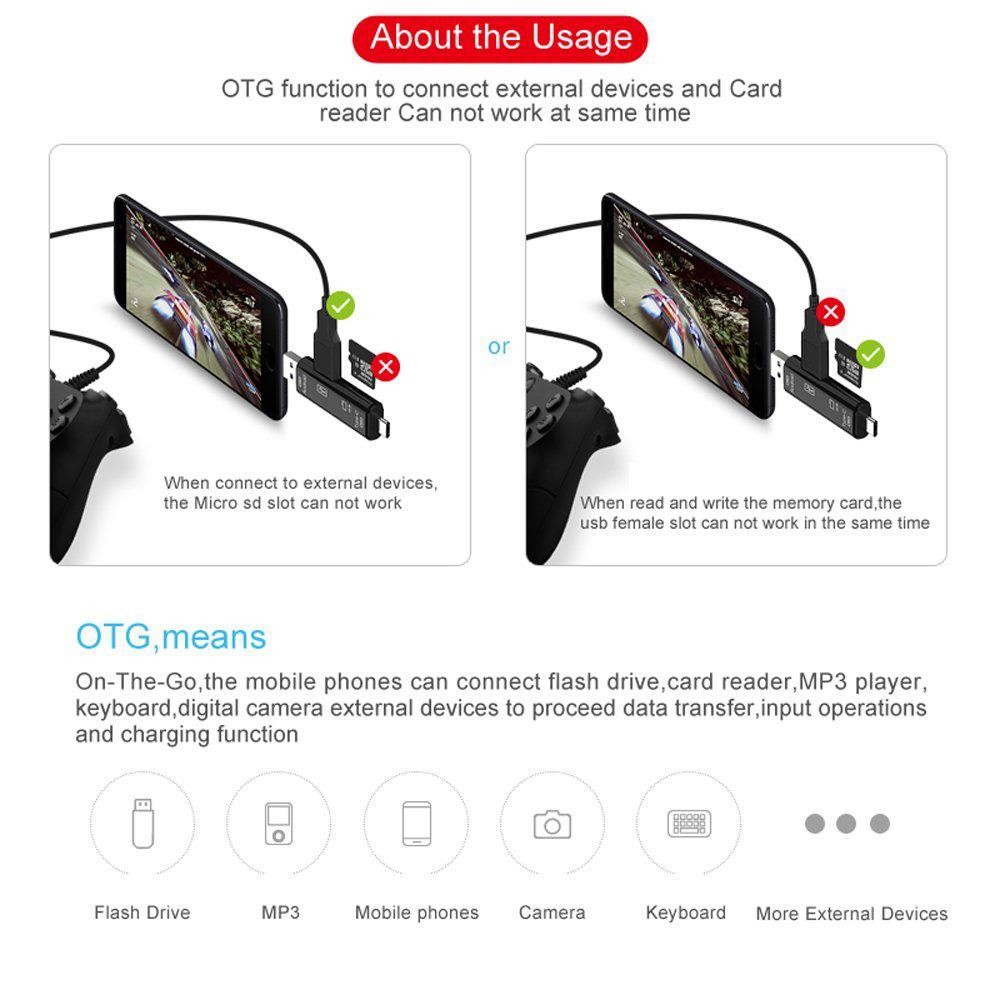 USB / USB Type C 3.1 / MicroUSB External Micro SD Card Reader OTG Adapter