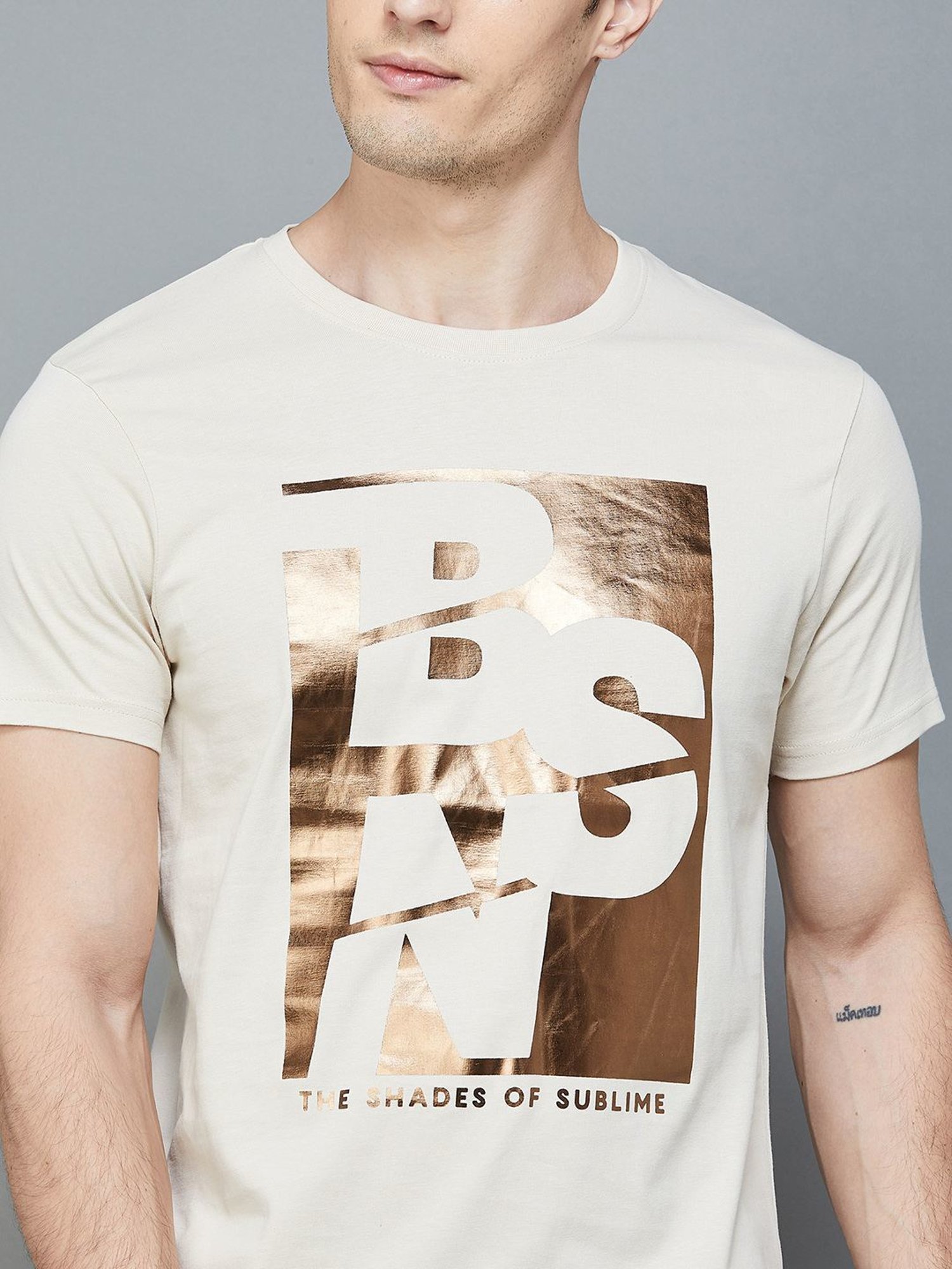 BOSSINI Beige Cotton Regular Fit Printed T-Shirt