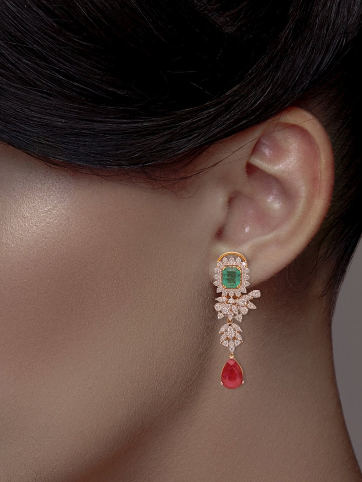 C.Krishniah Chetty 18k Gold & Diamond with Gemstones Dangler Earrings for Women