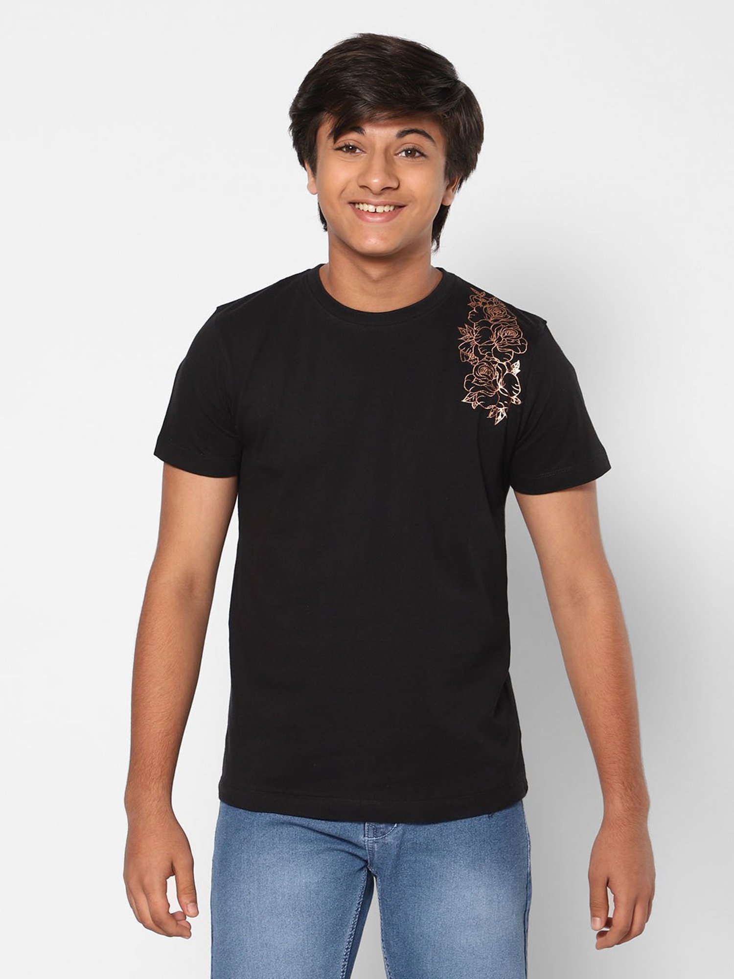 TeenTrums Boys Black Printed T-Shirt