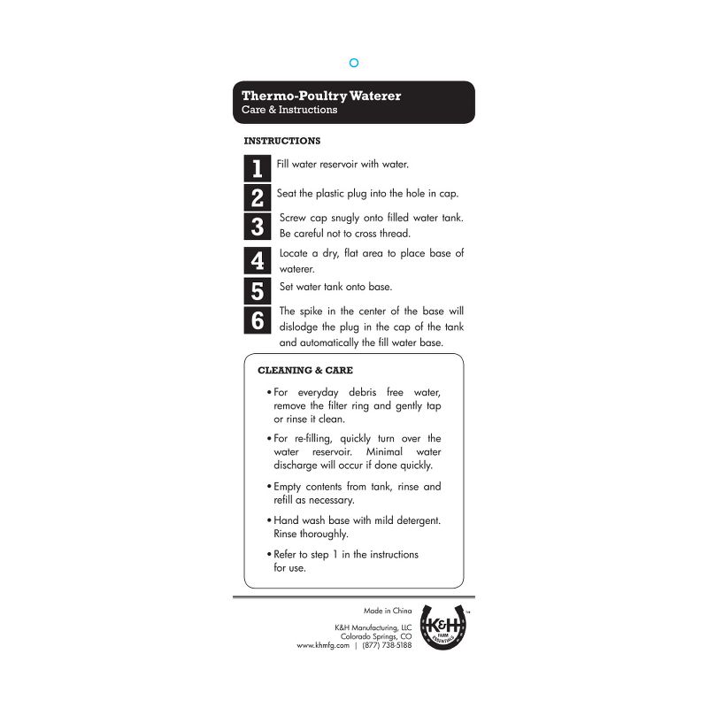 K&H Pet Products 2061 Thermo Heated Poultry Waterer with No Roost Top, Filtered Water Tray, Spill Proof Cap for Chickens & Birds, 2.5 Gallon Capacity