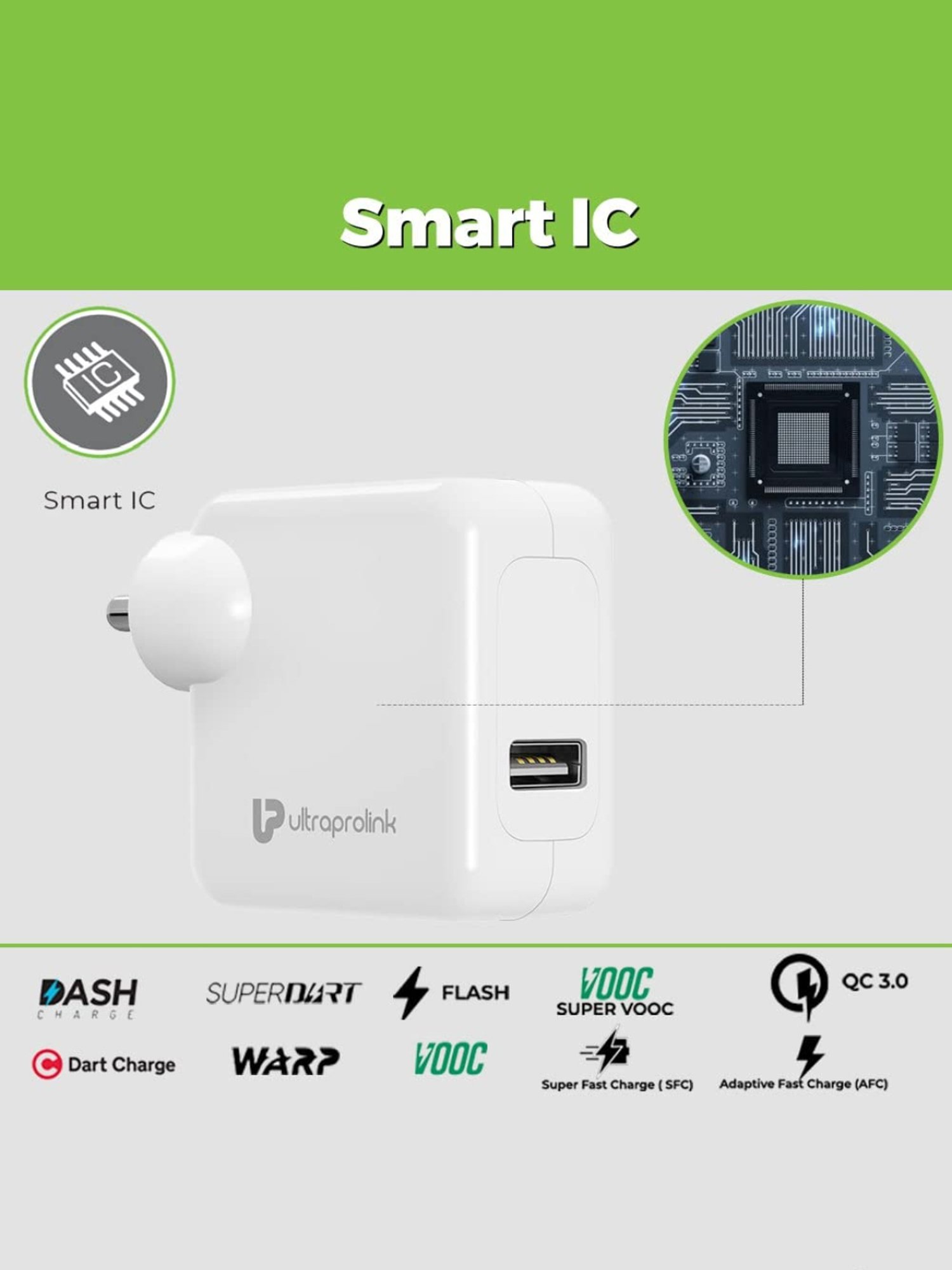 UltraProlink UM1077 Boost UFC 30W Multi-Protocol Fast Charger with Type C Cable (White)