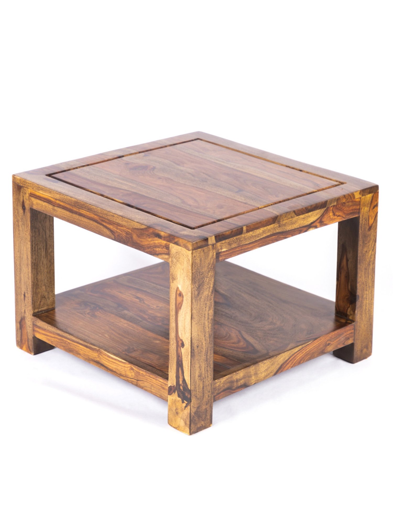 Ikiriya Lisbon Solid Brown Wood End Table Teak Finish
