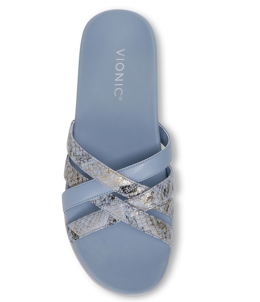 Vionic Dava Snake Print Leather Slide Sandals