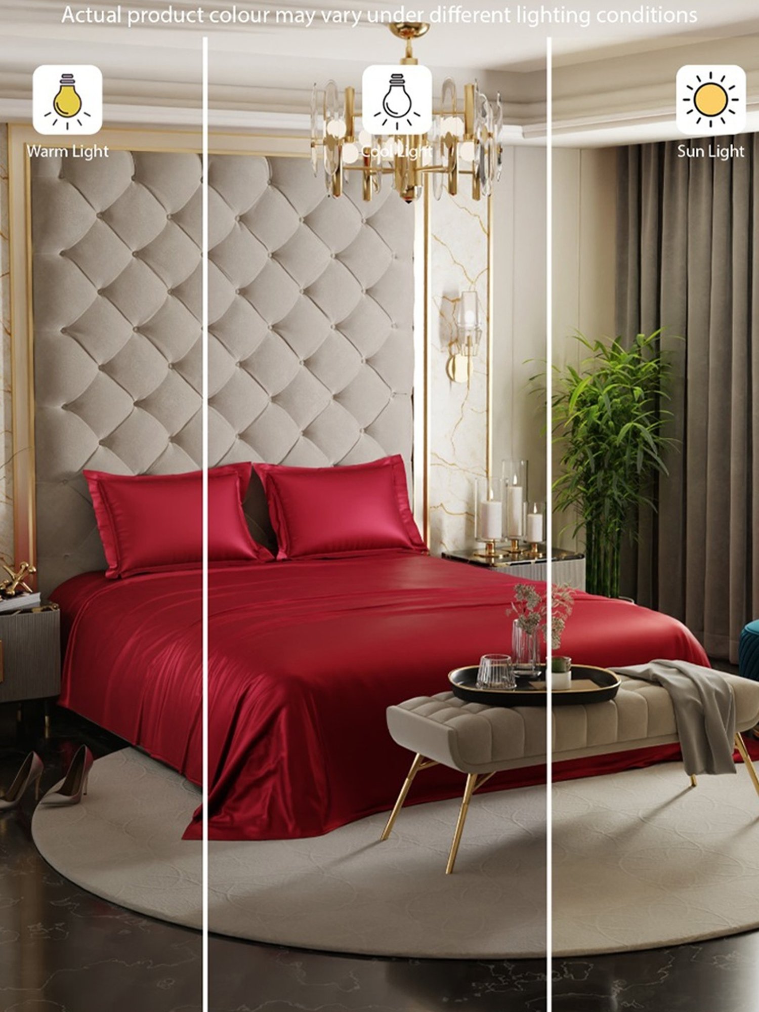 Stoa Paris Date Night Red Polyester 300 TC King Bedsheet with 2 Pillow Covers