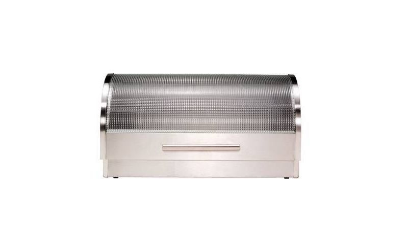 Oggi Stainless Steel Breadbox with Tempered Glass Roll Top Lid