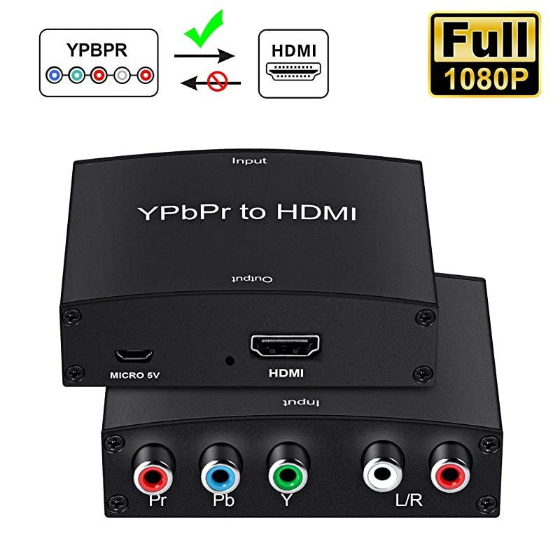 Component to HDMI Converter 5RCA Component RGB YPbPr to HDMI Converter v13 HDCP Video Audio Converter Adapter for DVD PSP Xbox 360 to New HDTV or Monitor1080P Black