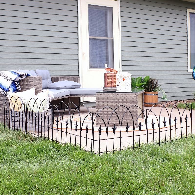 Plow & Hearth - Pewter Wrought Iron Fence - Outdoor Garden Edging with Decorative Design