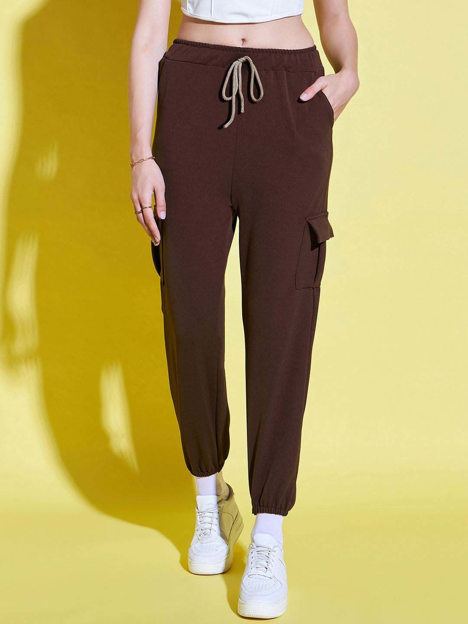 BUYNEWTREND Brown & Purple High rise Joggers (Pack Of 2)