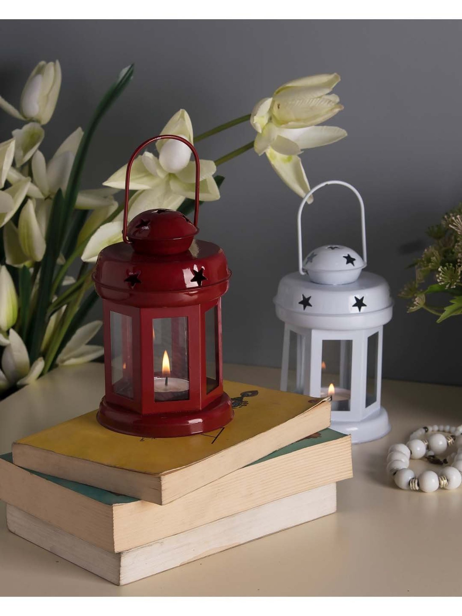 Homesake 'Birthday' Red & White Metal Hanging Candle Holder - Set of 2