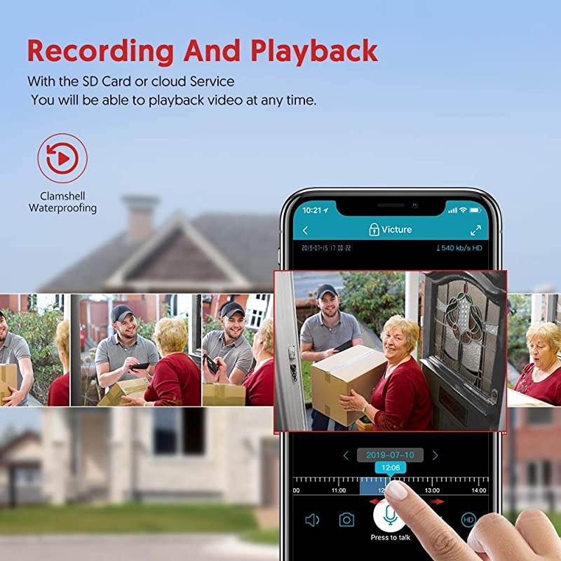 Outdoor Security Camera,  2.4G WiFi 1080P Surveillance Camera with PIR Passive Infrared Sensor, Motion Detection / Night Vision / Two Way Audio, Compatible with iOS & Android