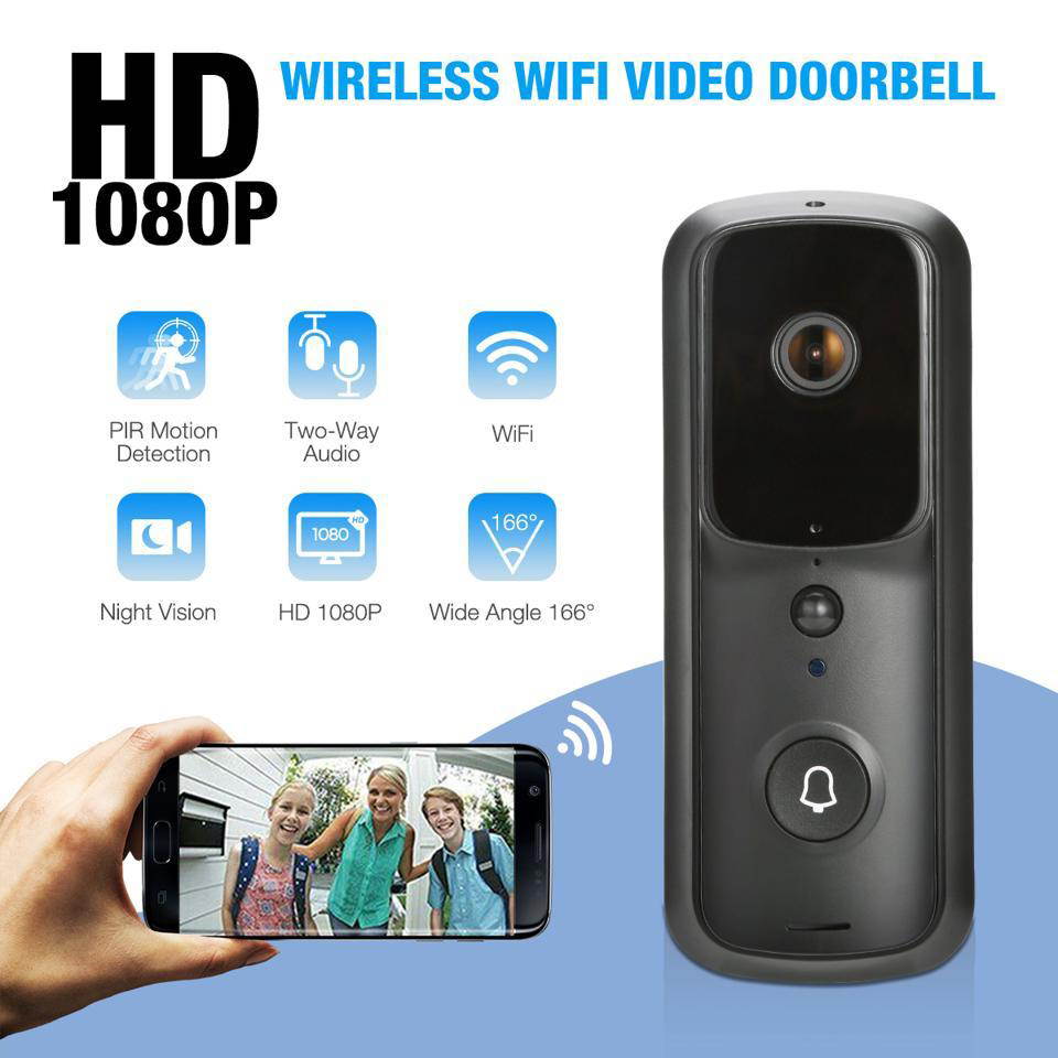 Hannord Video Doorbell Camera 1080P HD, WiFi Wireless Camera 2 Way Audio with Night Vision, Security Ring Doorbell Camera with Motion Activated Alerts Smart Door Intercom Security Camera Bell - Black