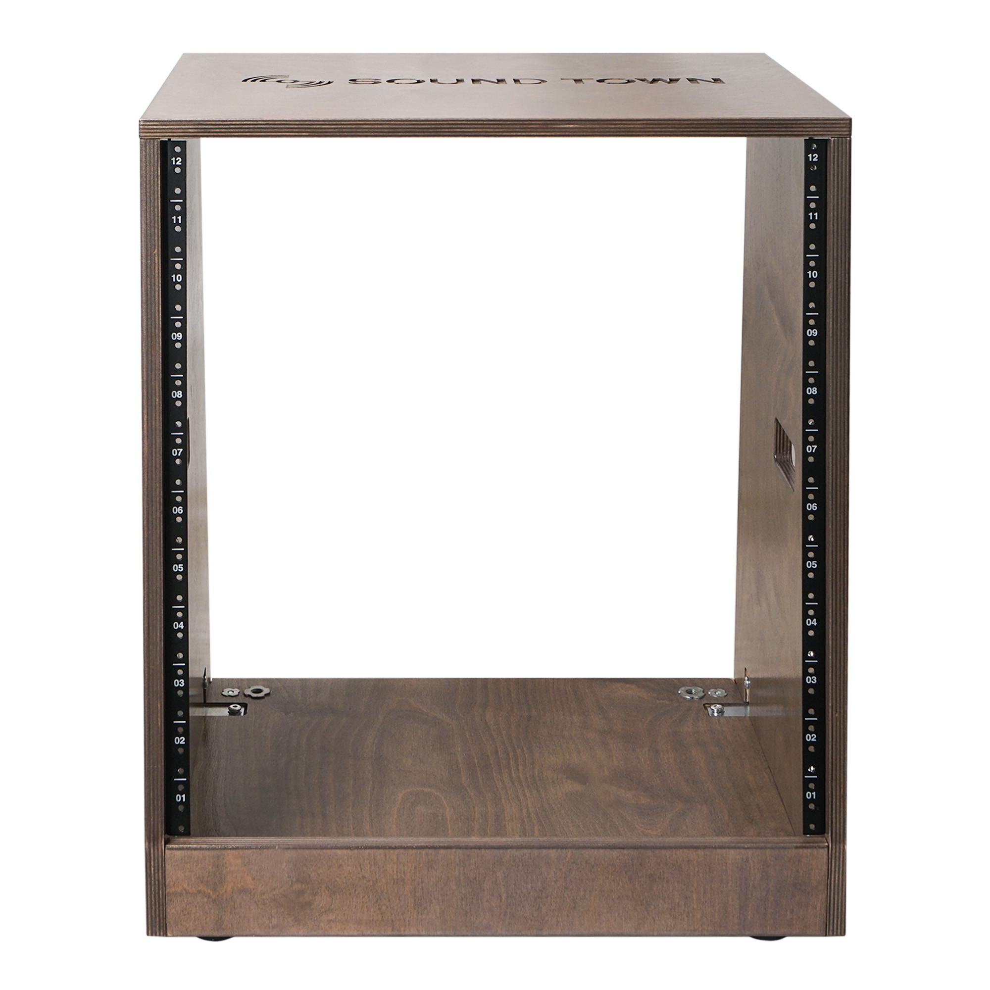 Sound Town DIY Slanted 12U Studio Rack, Plywood, Weathered Gray, Rubber Feet, Casters (SDRK-12TB)