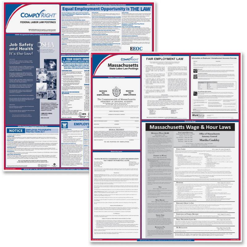 ComplyRight Fed/State Massachusetts Compliance Labor Law Poster Kit, Laminated, 24" x 30" - 1 set per pack