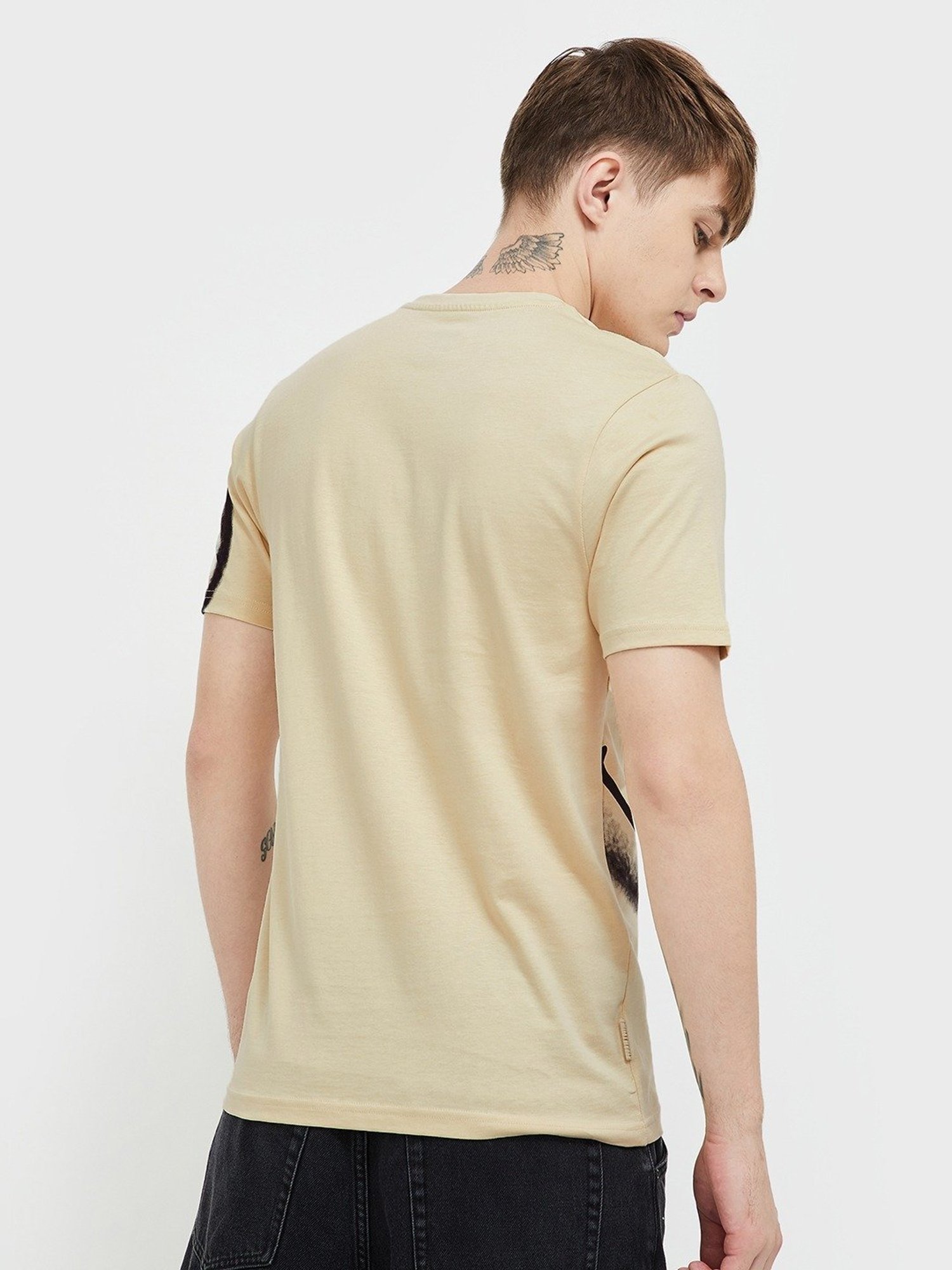 Smileyworld Beige Cotton Regular Fit Printed T-Shirt