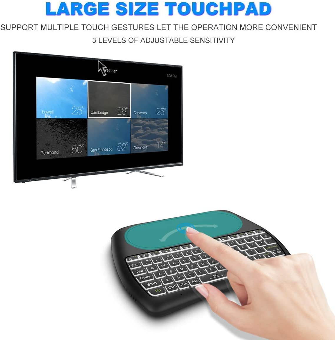 Mini Wireless Keyboard,D8 Mini Keyboard with Touchpad,Colorful Backlit Small Wireless Keyboard,Mini Handheld Remote Keyboard for PC,Raspberry Pi 4, Android TV Box,KODI,Windows 7 8 10
