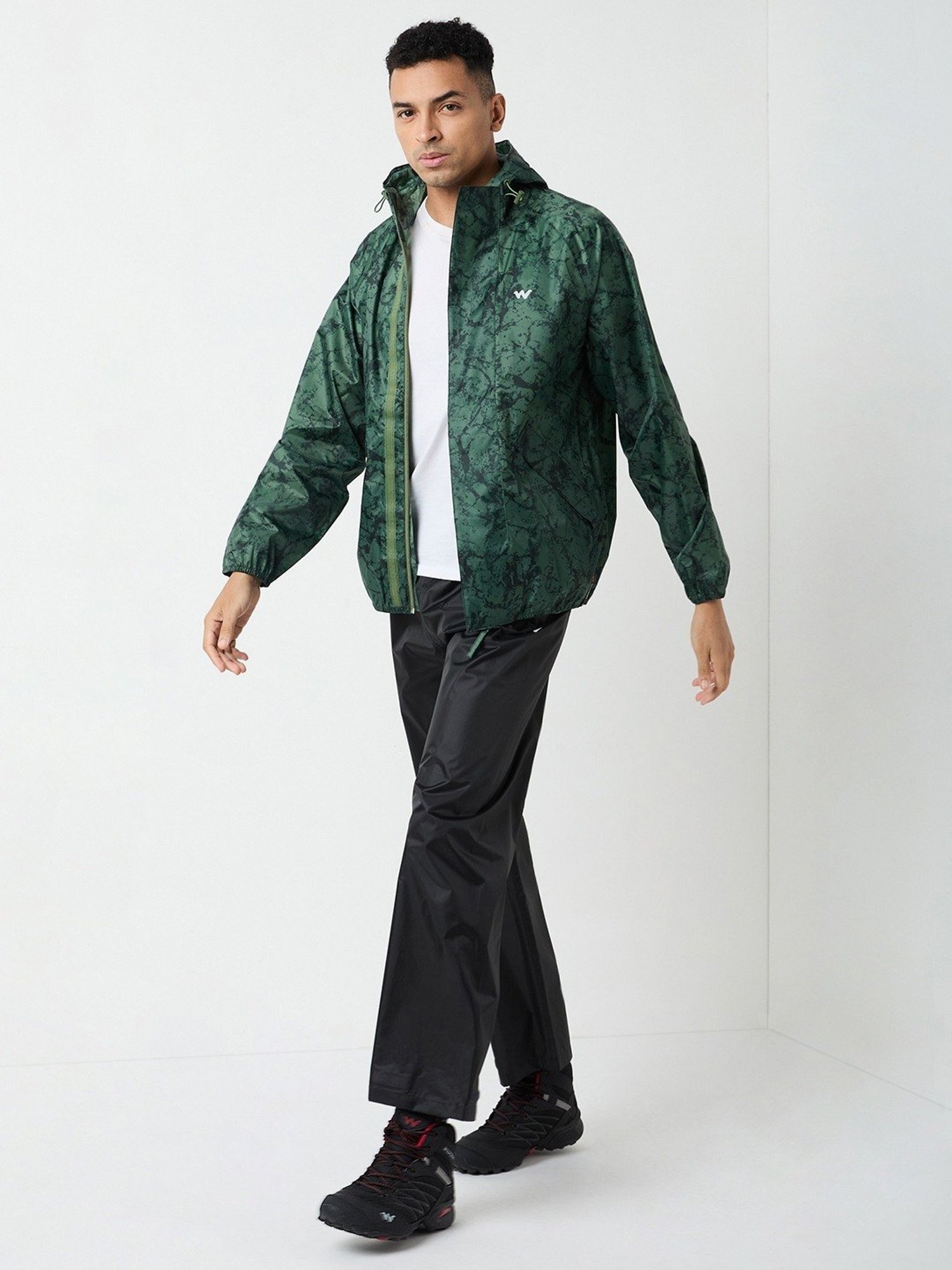 Wildcraft Green & Black Regular Fit Printed Raincoat Set