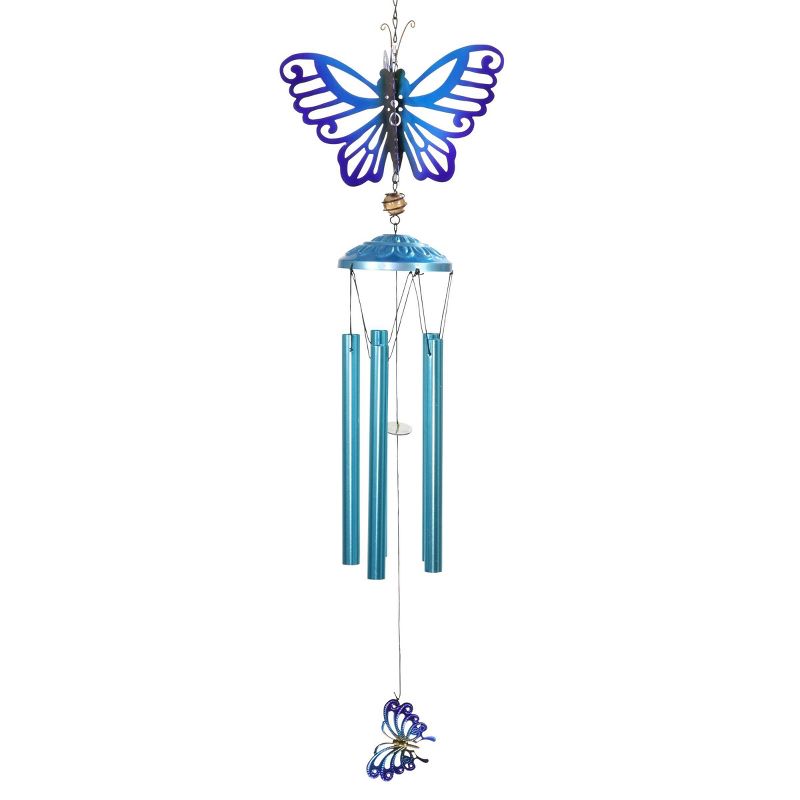 42.91" Metal Spinning Butterfly Wind Chime Blue - Exhart