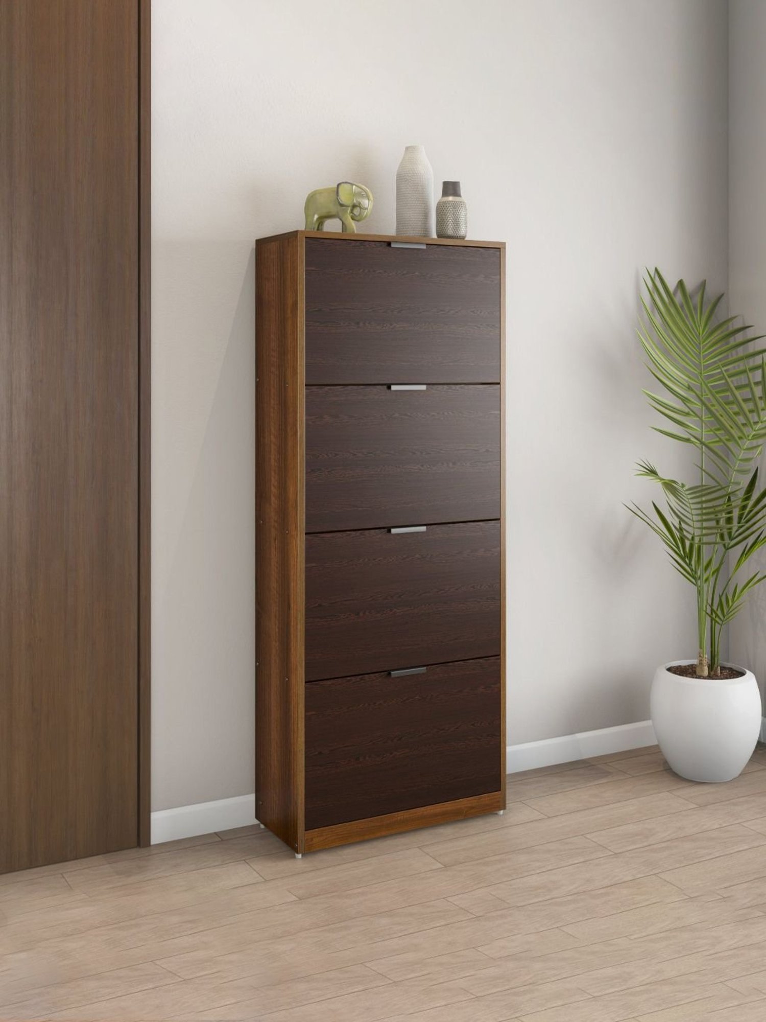 @home Florine Wenge Brown Engineered Wood 4 Tier Shoe Cabinet