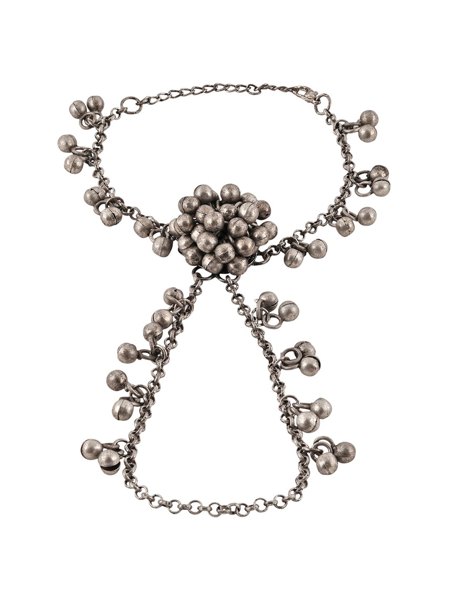 Teejh Lekhnapriya Ghungroo Grey Hand Harness Bracelet for Women