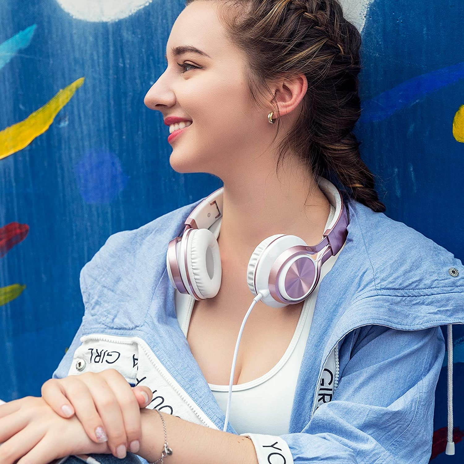 AILIHEN C8 Headphones with Microphone and Volume Control Folding Lightweight Headset for Cellphones Tablets Smartphones Laptop Computer PC Mp3/4 (Rose Gold)