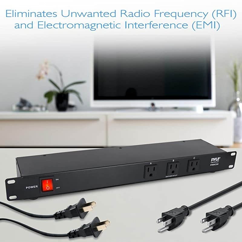 PDU Power Strip Surge Protector 150 Joule 9 Outlet Strips Surge Protector Heavy Duty Electric Extension Cord Strip 1U Rack Mount Protection Power Outlet Strip WAC Noise Filter Pro PDBC50