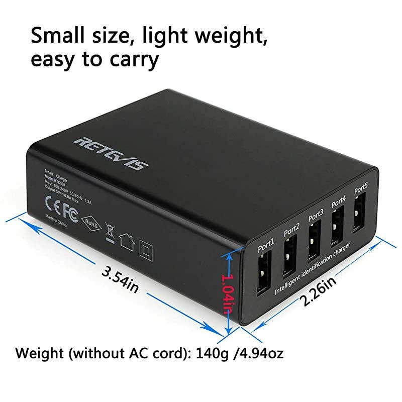 5Port USB Wall Charger Radio Charging Station for iPhone Xs Max XR Galaxy S9 Edge FM Radio Baofeng Cobra HYT 2 Way Radios and More 1 Pack