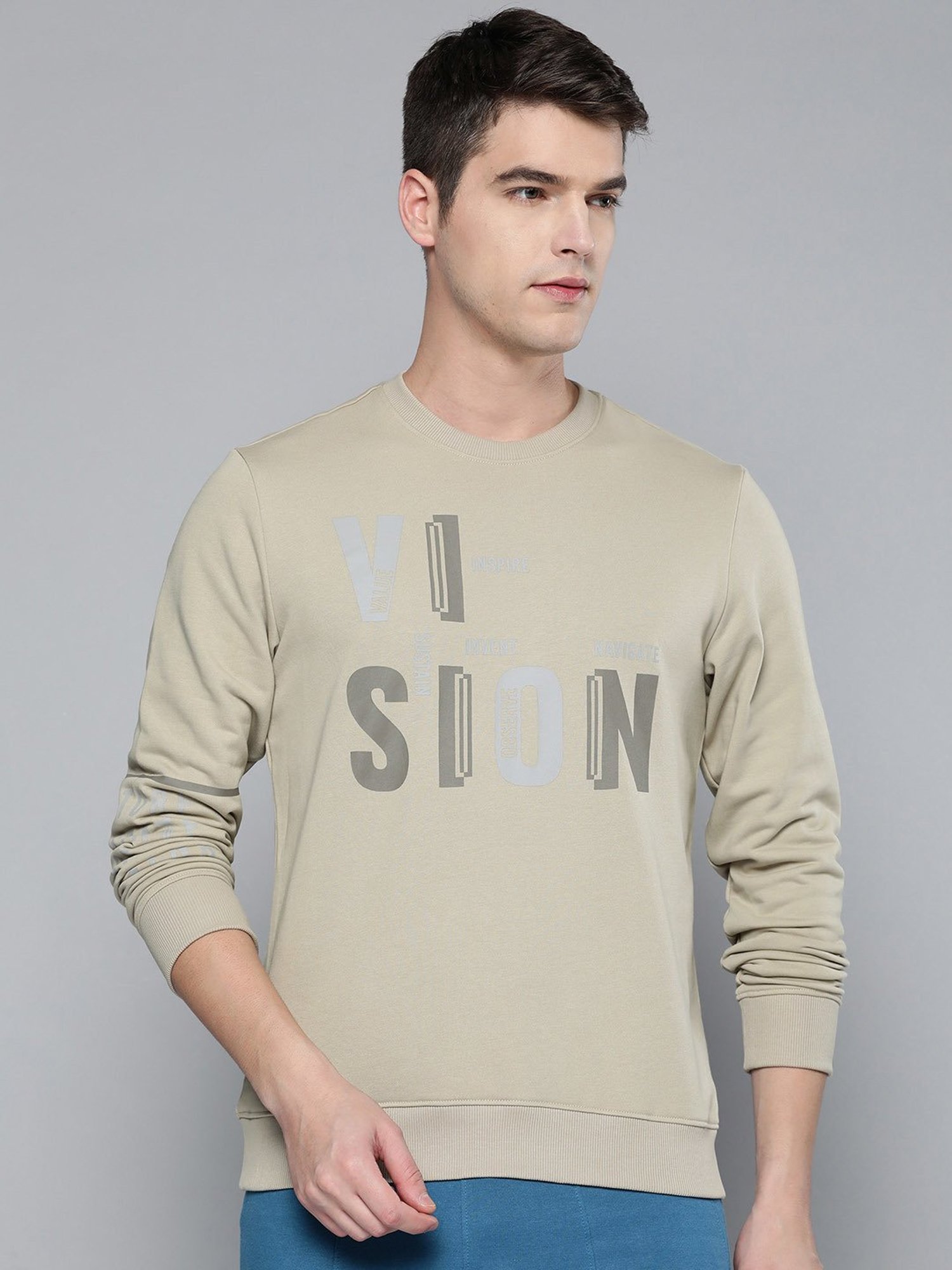ALCIS Beige Regular Fit Printed Sweatshirt