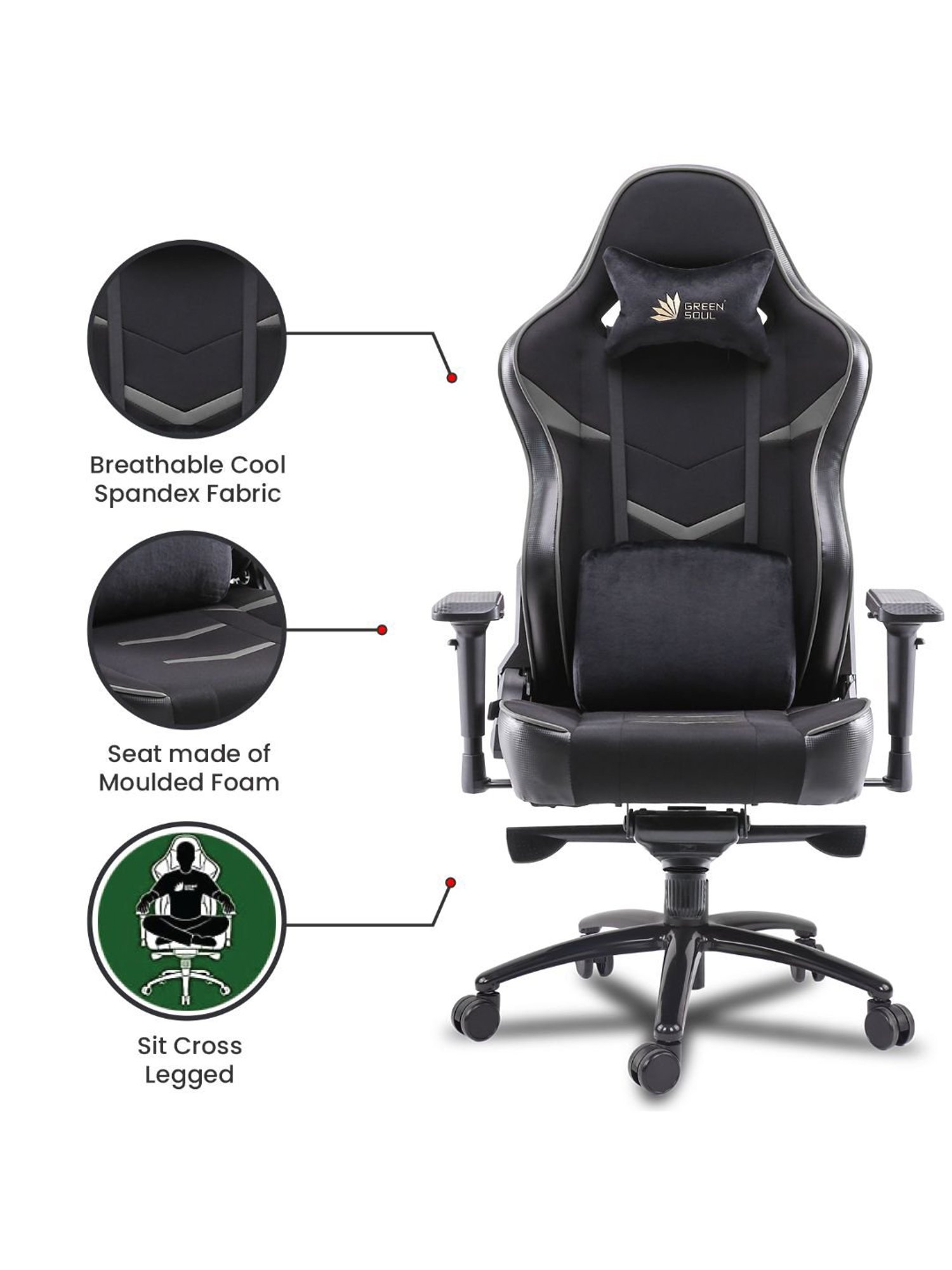 Green Soul Monster T Black & Grey PU Leather Premium Gaming Chair