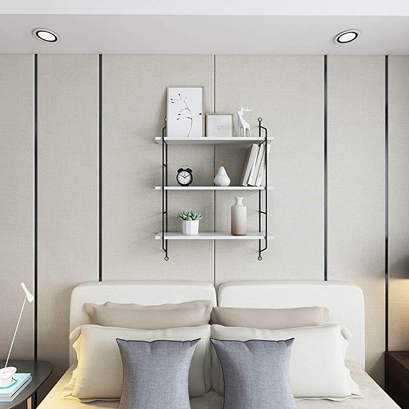 Shelves Wall Mounted, Industrial Metal Frame Wood Wall Storage Shelves for Bedroom, Living Room, Bathroom, Kitchen, Office and More, 3 Tier(White)