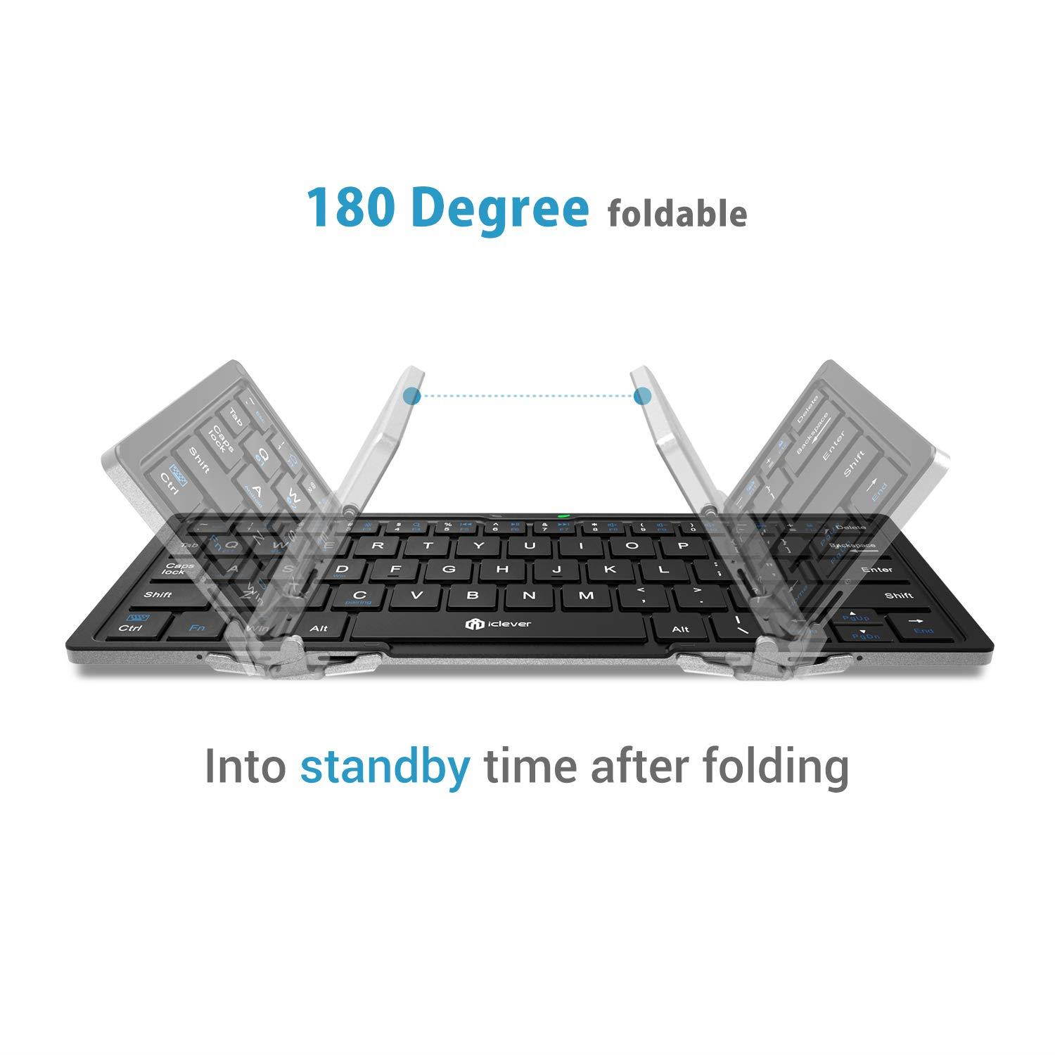 iClever Bluetooth Keyboard, Bluetooth 5.1 Foldable Wireless Keyboard with Portable Pocket Size, Aluminum Alloy Housing, Carrying Pouch, for iOS Windows Android Tablets, Laptops and Smartphones