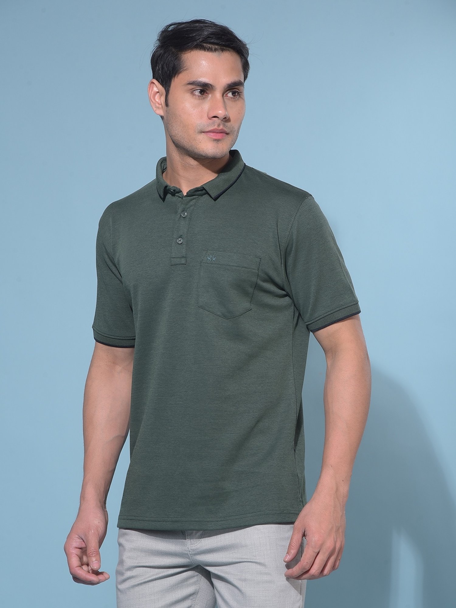Crimsoune Club Green Cotton Slim Fit Polo T-Shirt