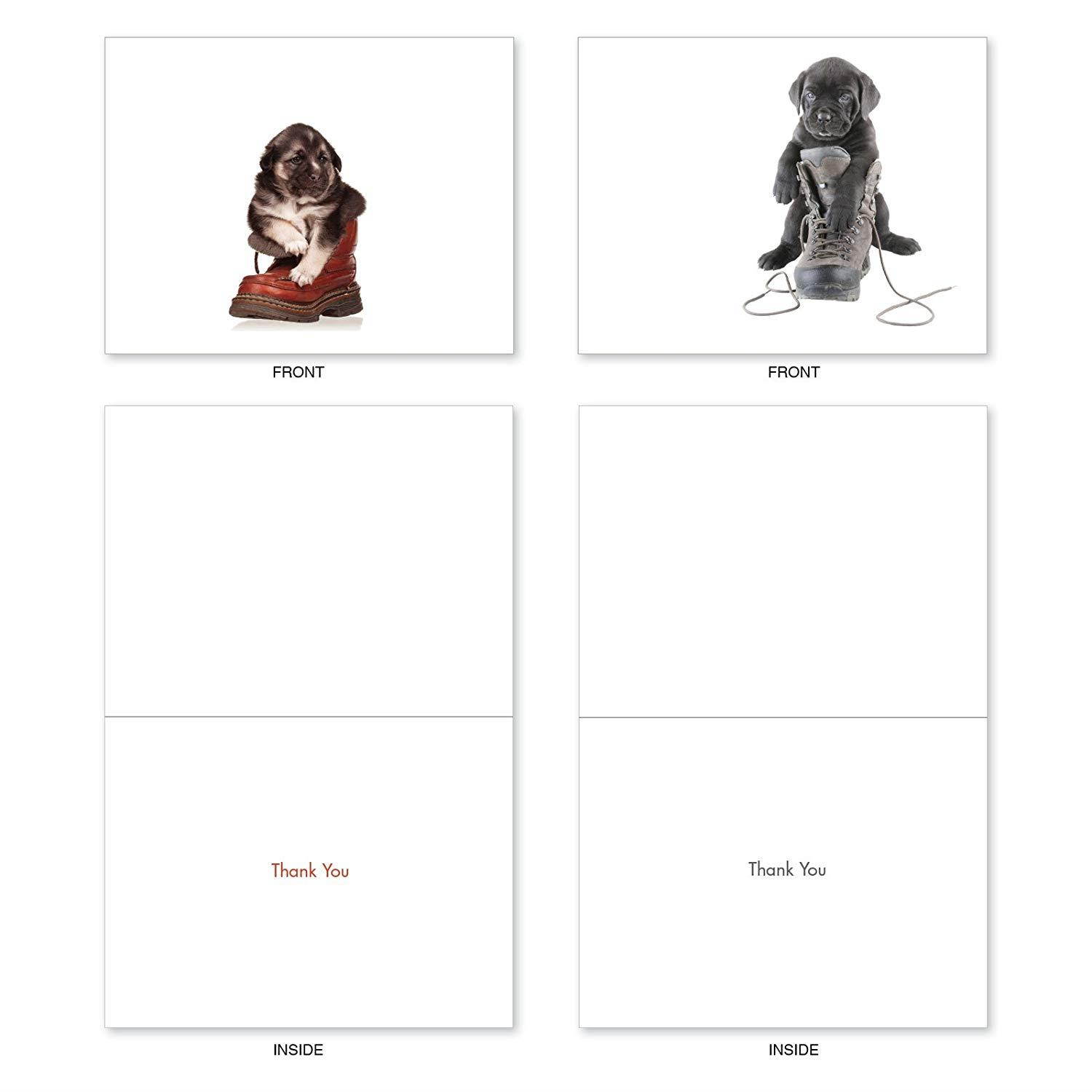 10 Adorable Puppy Thank You Note Cards with Envelopes (4" x 5 &frac14;") All-Occasion &lsquo;These Boots Are Made for Puppies&rsquo; - Boxed Dog Stationery Notecard Set #M2980TYG