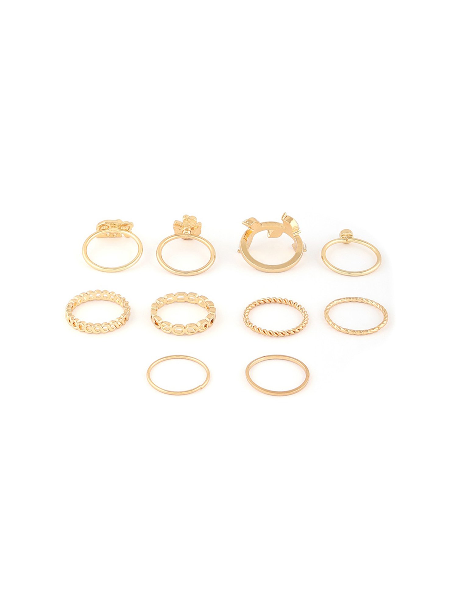 Zaveri Pearls Set of 10 Gold Tone Contemporary Classy Stackable Rings-ZPFK13683